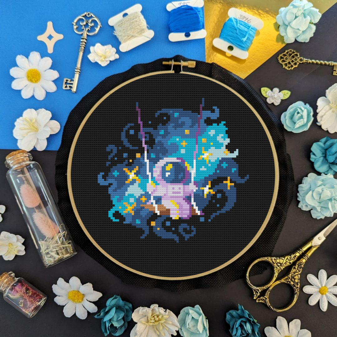 Space Cross Stitch Pattern, Astronaut Counted Cross Stitch