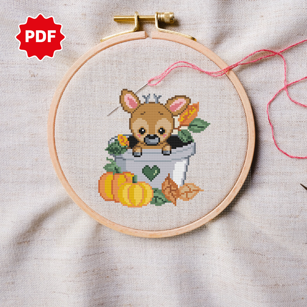 Deer Cross Stitch Pattern, Autumn Cross Stitch Pattern