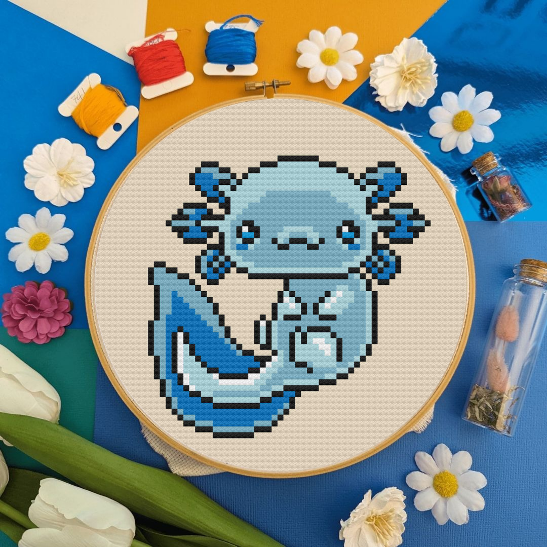 Blue axolotl Cross Stitch Pattern, Axolotl Cross Stitch Pattern