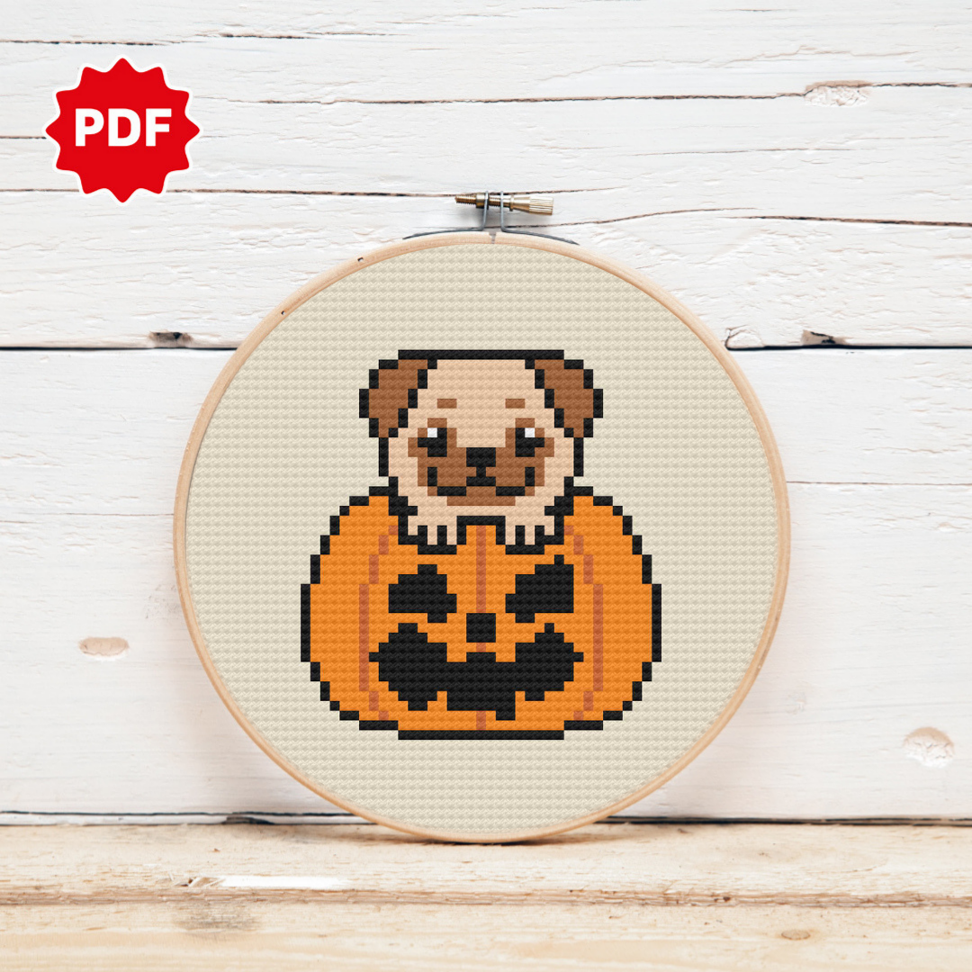 Halloween Cross Stitch pattern, Dog Cross Stitch pattern, Pumpkin Cross Stitch pattern