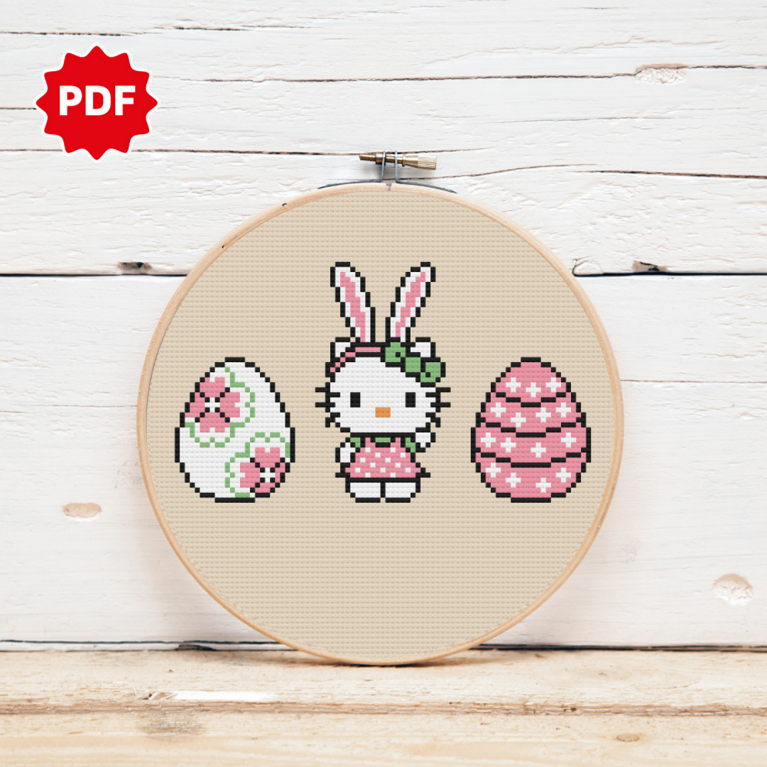 Easter hello Kitty Cross Stitch Pattern, Easter Cross Stitch Pattern