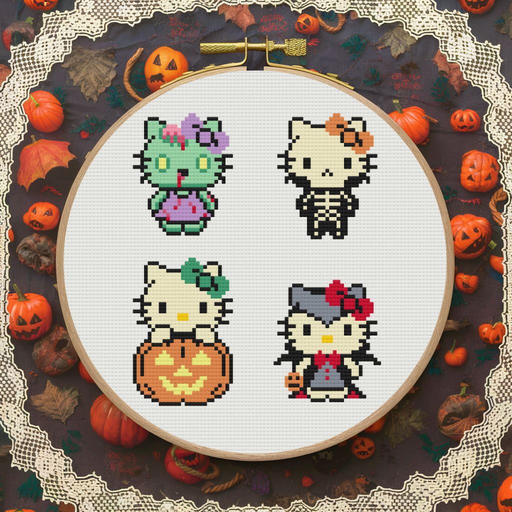 Spooky Hello Kitty Cross Stitch Pattern