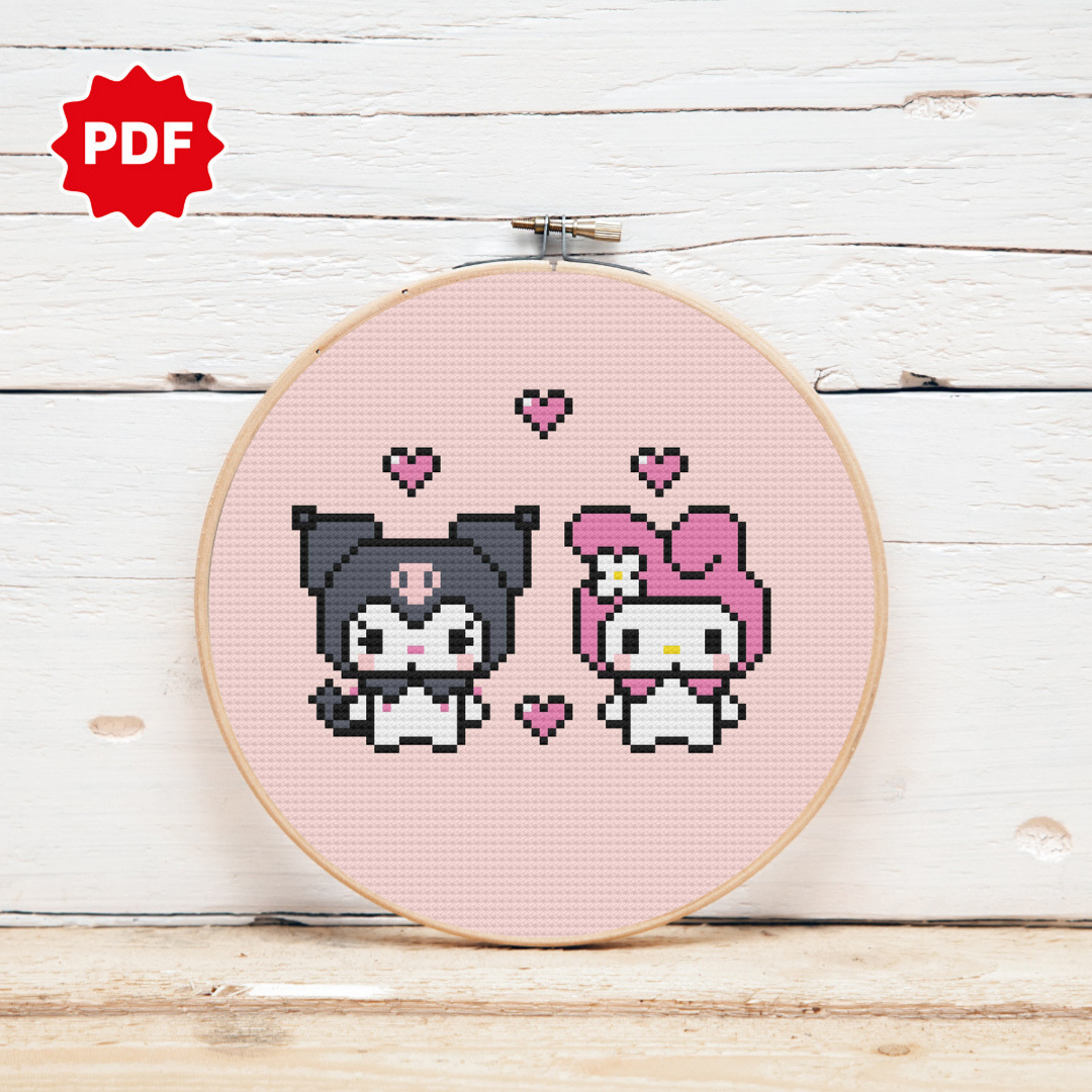 Kuromi cross stitch pattern, kawaii cross stitch pattern, cute cross stitch pattern