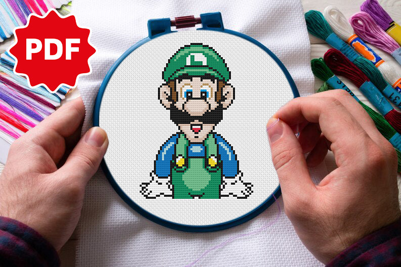 Luigi Cross Stitch Pattern, Super Mario Cross Stitch