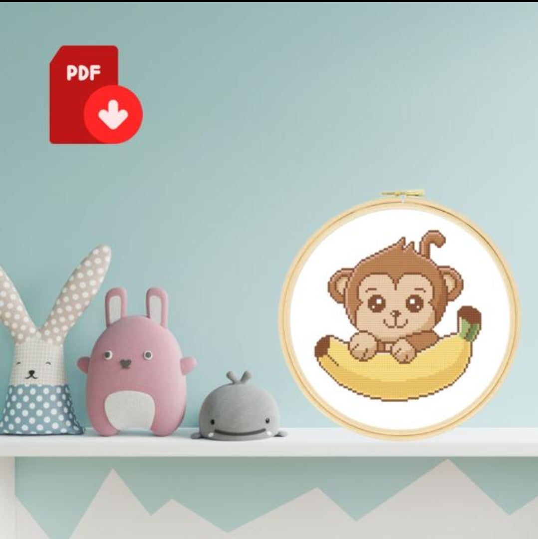 Cute Little Monkey Cross Stitch Pattern
