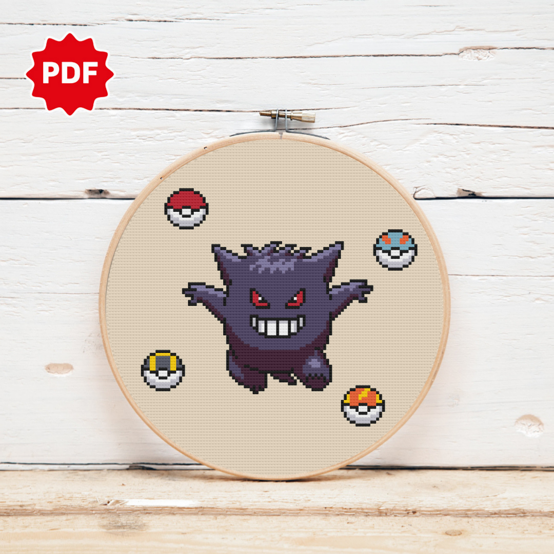 Pokemon Cross Stitch Pattern, Gengar Cross Stitch Pattern