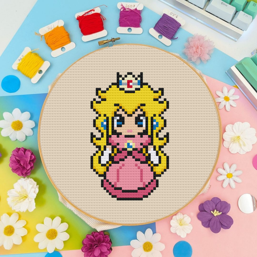 Princess Peach Cross Stitch Pattern, Super Mario Cross Stitch Pattern