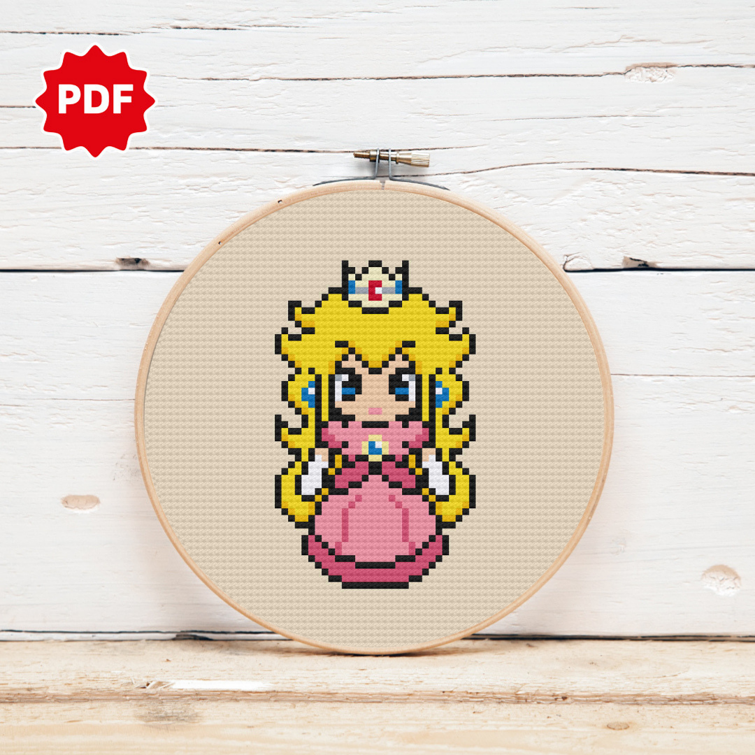 Super Mario Cross Stitch Pattern, Princess Peach Cross Stitch Pattern