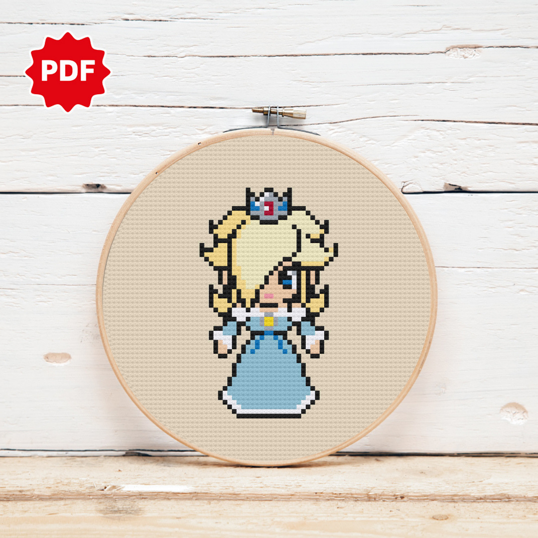 Super Mario Cross Stitch Pattern, Princess Rosalina Cross Stitch Pattern, Mario Princess Cross Stitch