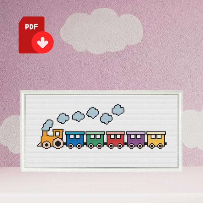 Train Cross Stitch Pattern, Colorful Cross Stitch