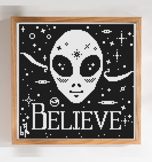 Alien Cross Stitch Pattern, Ufo Cross Stitch Pattern, Believe Cross Stitch