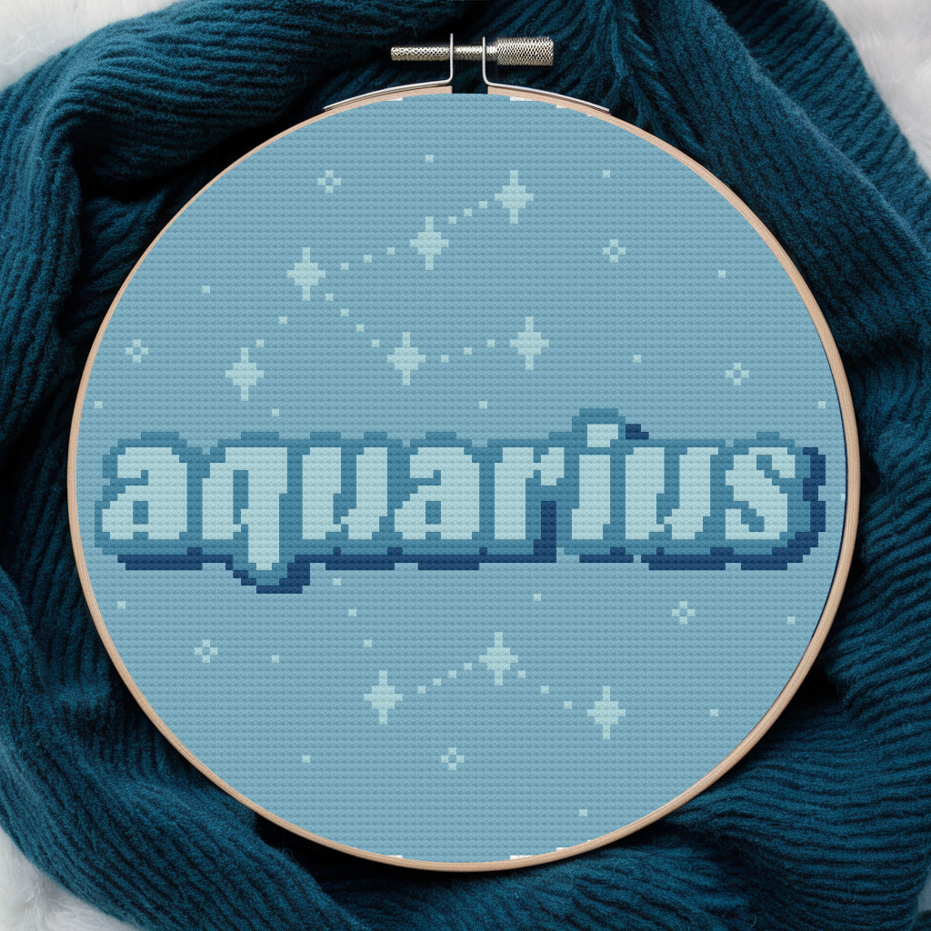 Aquarius Zodiac Sign Cross Stitch Pattern, Beginner Friendly Cross Stitch Pattern