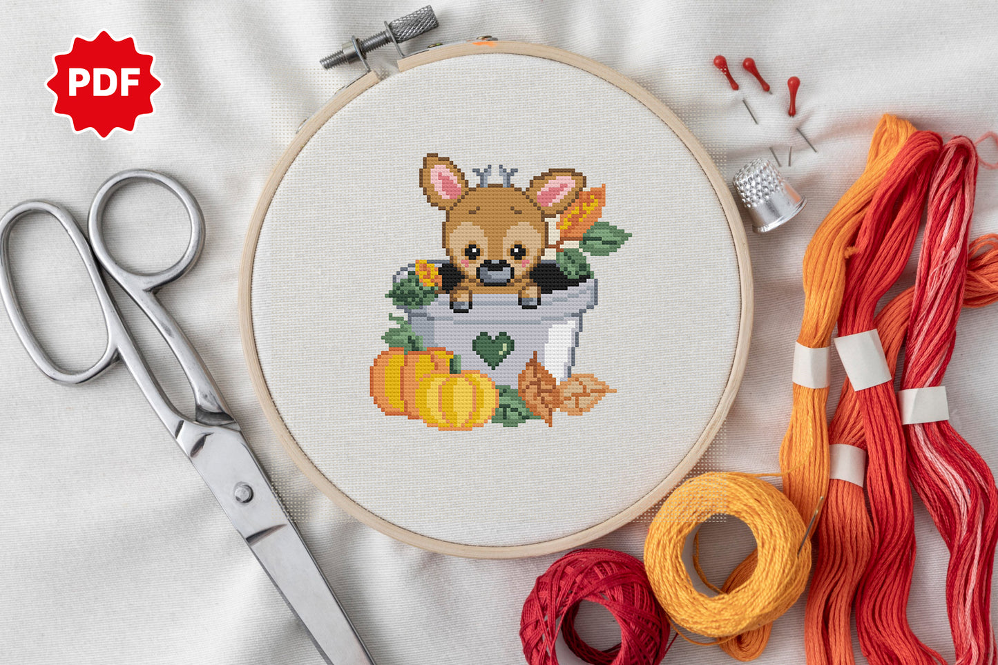 Autumn Cross Stitch Pattern, Deer Cross Stitch