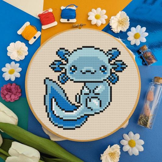 Blue axolotl Cross Stitch Pattern, Axolotl Cross Stitch Pattern 