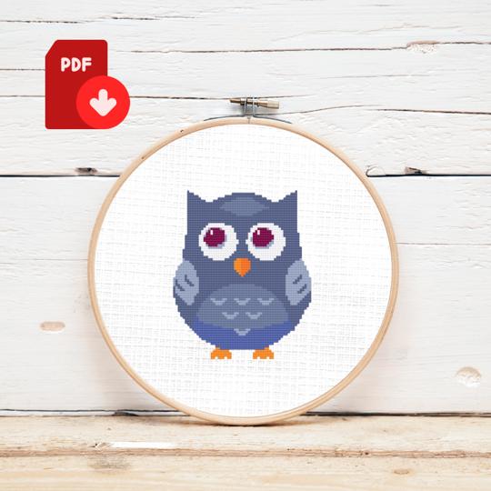 Blue Owl Cross Stitch Pattern 