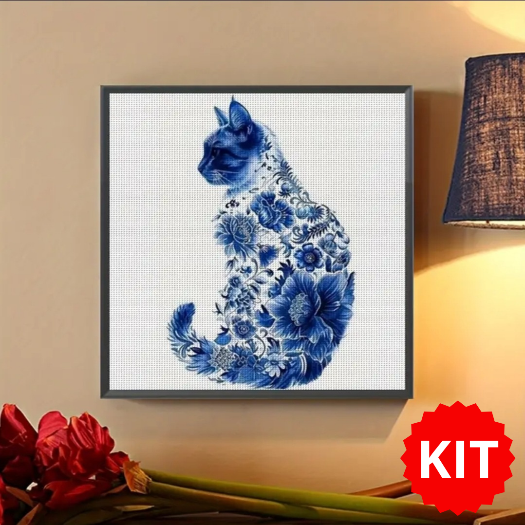 Blue Cat Cross Stitch Kit