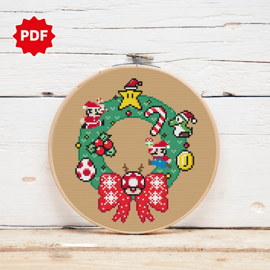 Super Mario Cross Stitch Pattern, Christmas Wreath Cross Stitch