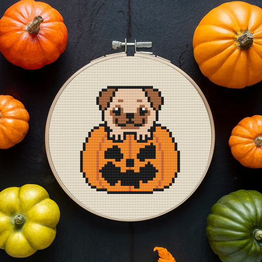 Dog Pumpkin Cross Stitch pattern, Halloween Cross Stitch Pattern 