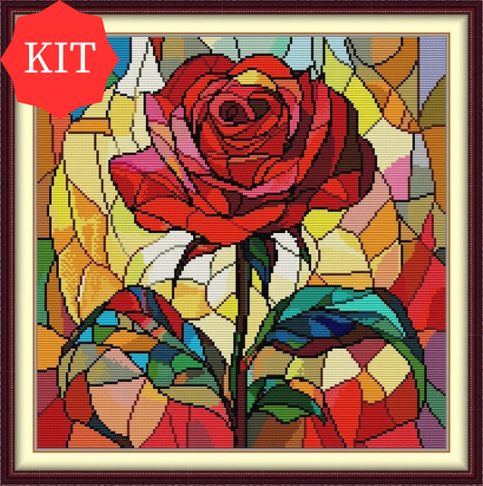 Enchanted Rose Stained Glass Cross Stitch Kit