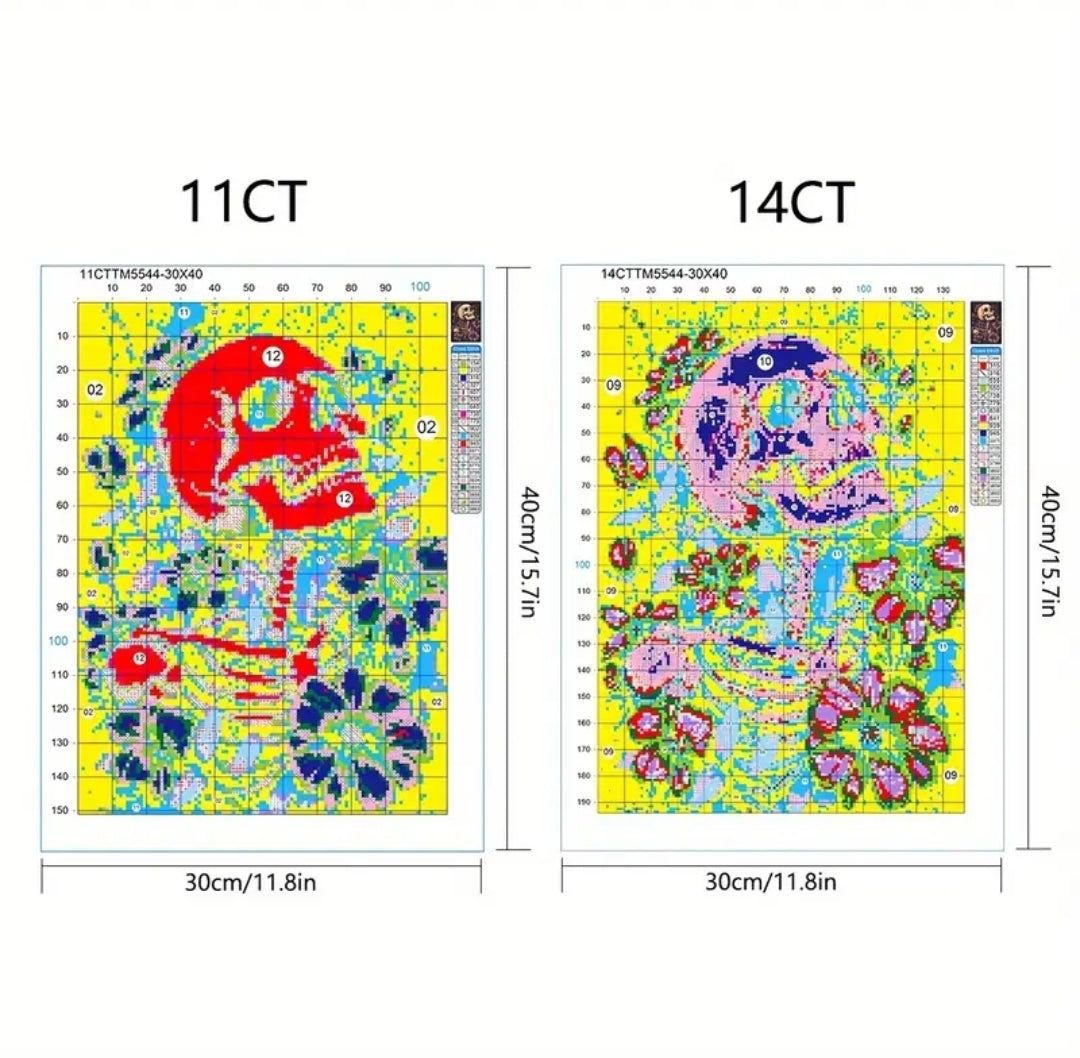 Floral Skull Cross Stitch Kit