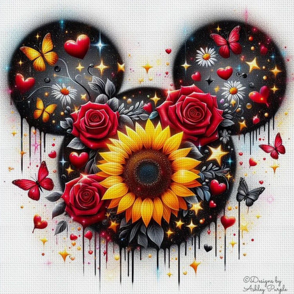 Floral Mickey Mouse Cross Stitch Kit