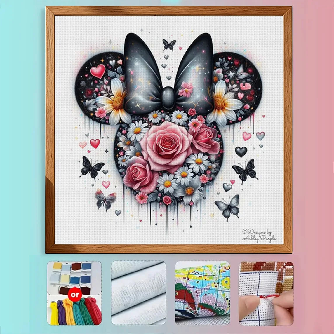 Floral Minnie Mouse Cross Stitch Kit 