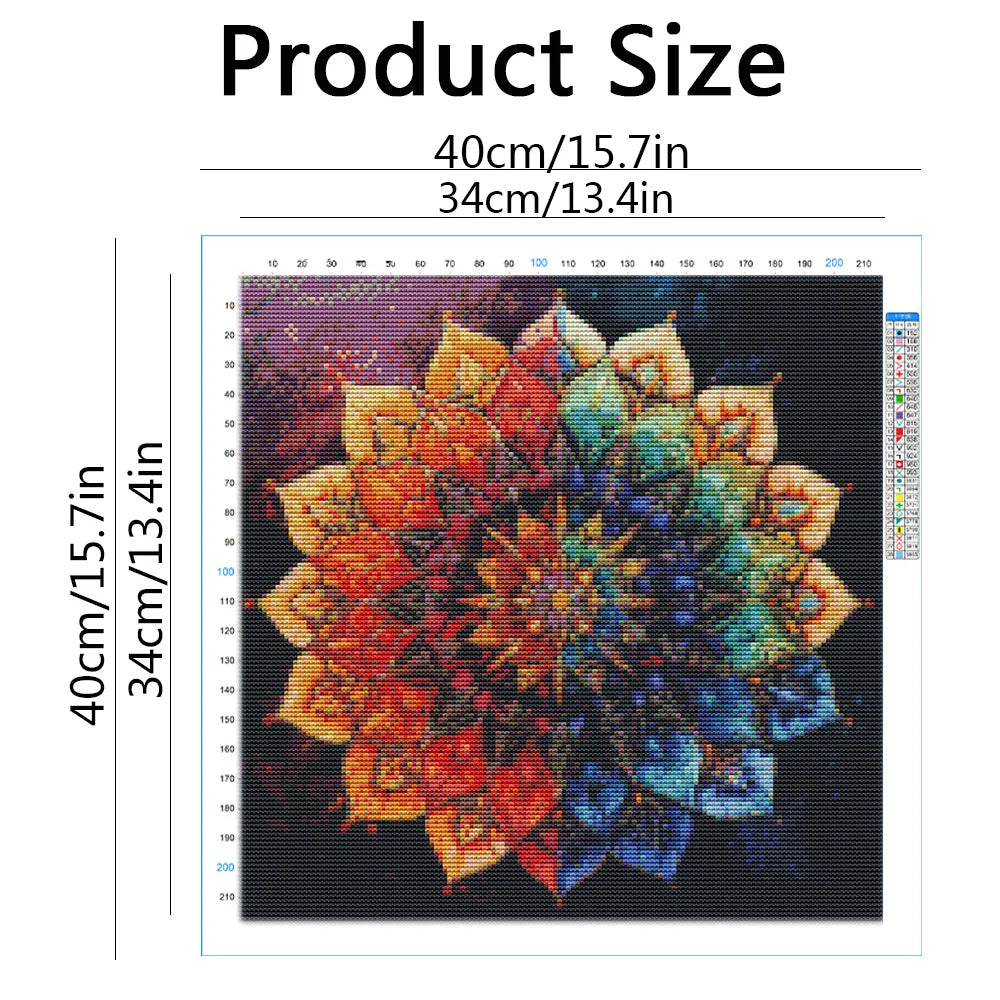 Flower Mandala Printed Cross Stitch Kit