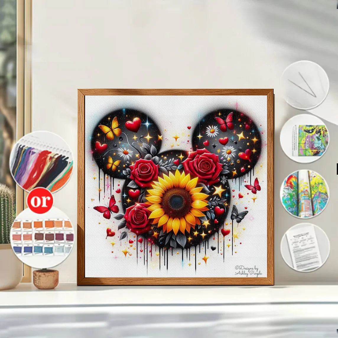 Flower Mickey Mouse Cross Stitch Kit