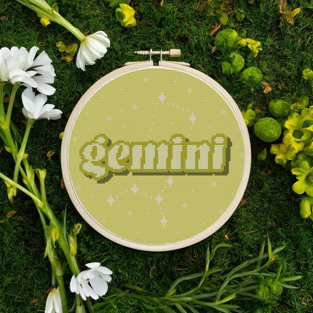 Gemini Cross Stitch Pattern, Zodiac Sign Cross Stitch Pattern