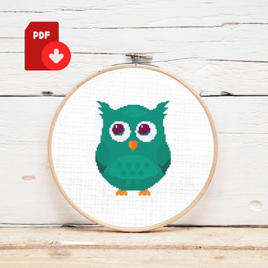 Green Owl Cross Stitch Pattern