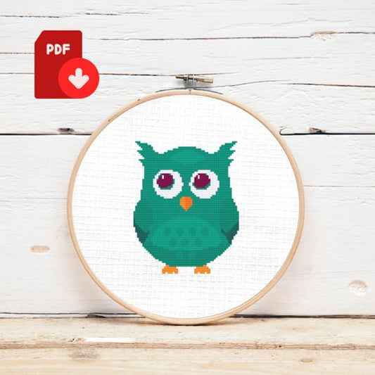 Green Owl Cross Stitch Pattern
