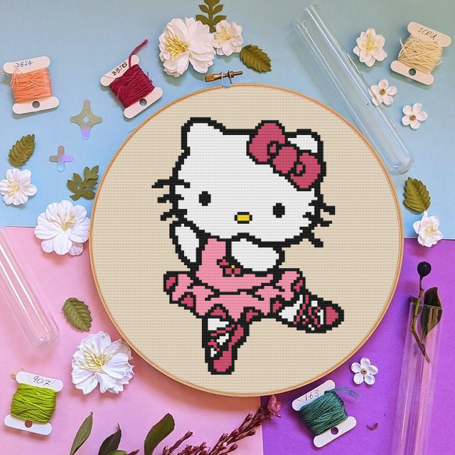 Hello Kitty Cross Stitch Pattern, Ballerina Cross Stitch Pattern, Ballet Cross Stitch Pattern