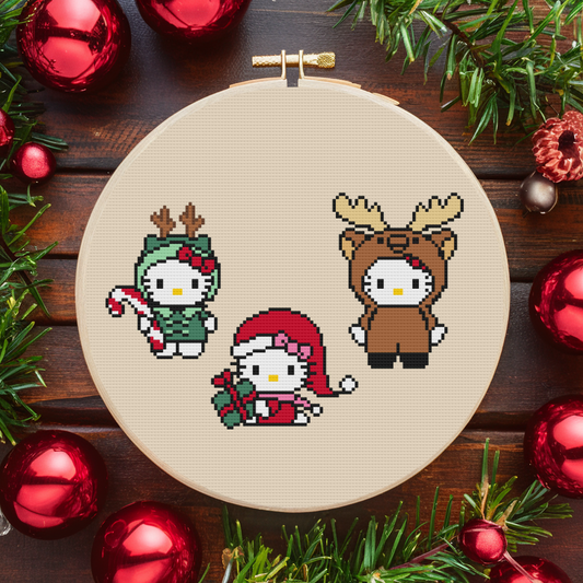 Hello Kitty Cross Stitch Pattern, Christmas Hello Kitty Cross Stitch