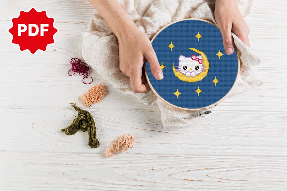 Hello Kitty Moon Cross Stitch Pattern