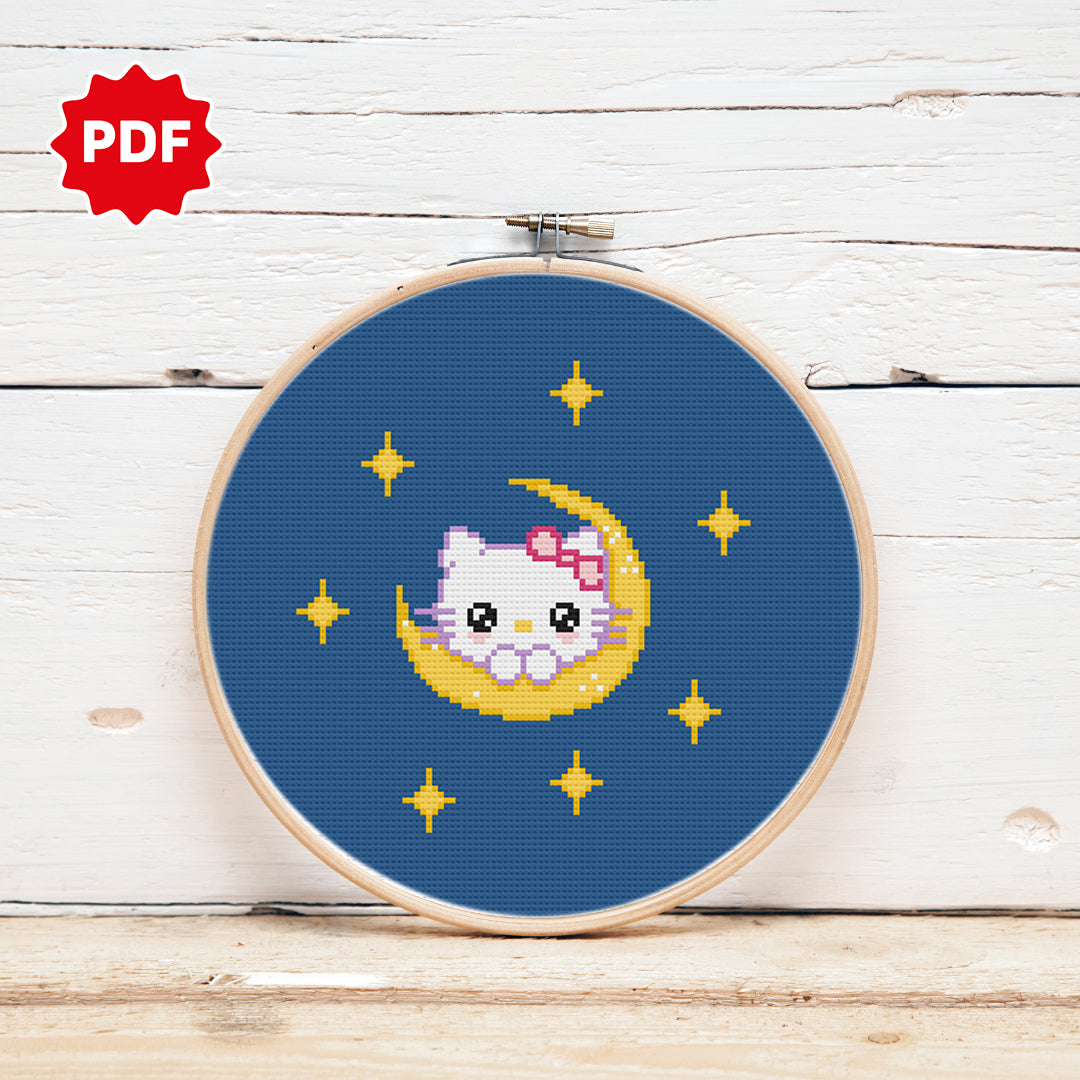Hello Kitty Moon Cross Stitch 