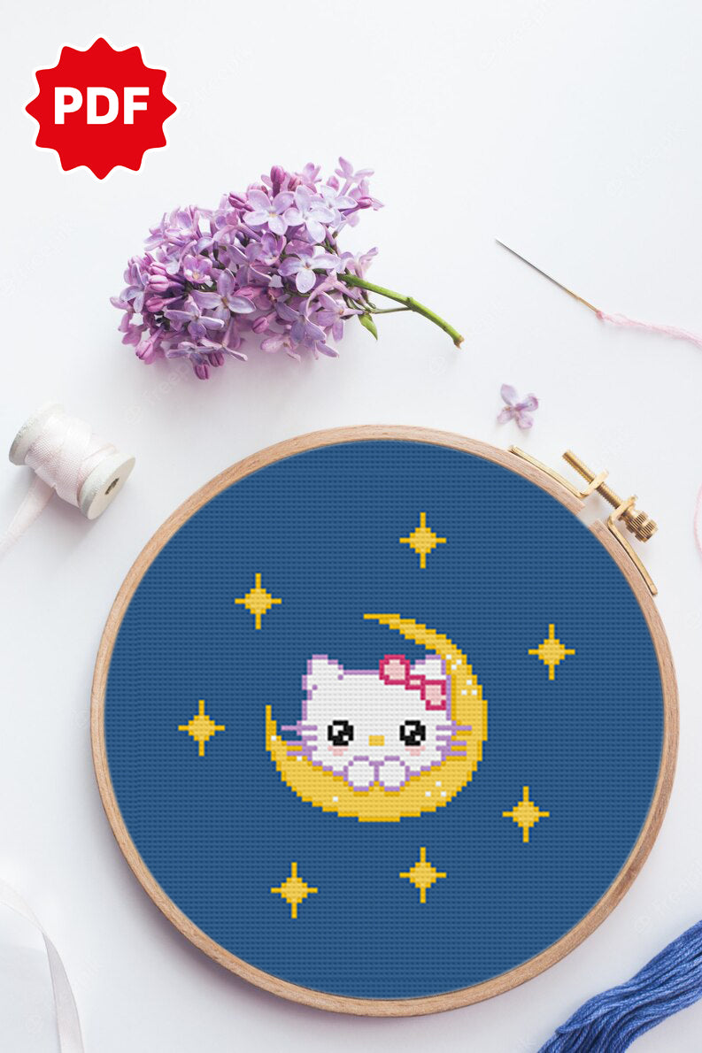 Hello Kitty Moon Counted Cross Stitch 