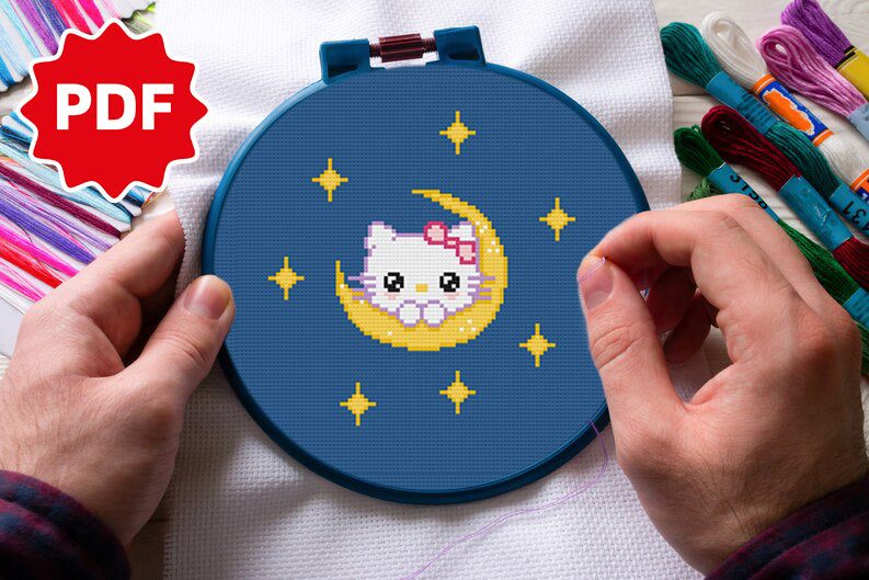 Hello Kitty Moon Cross Stitch Chart