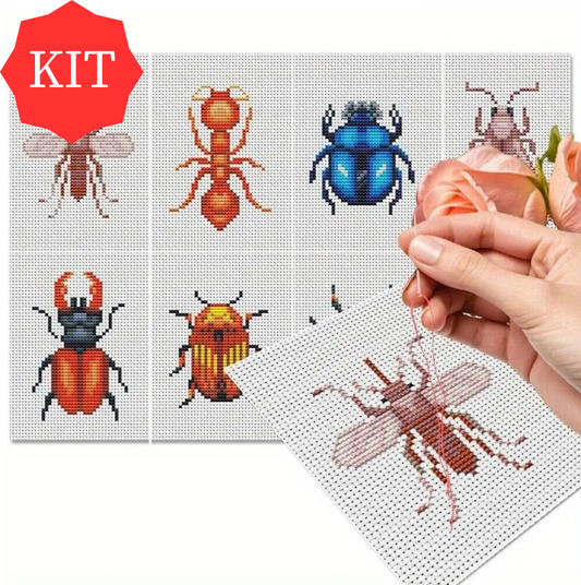 Insect Printed Cross Stitch Kit or Beginner
