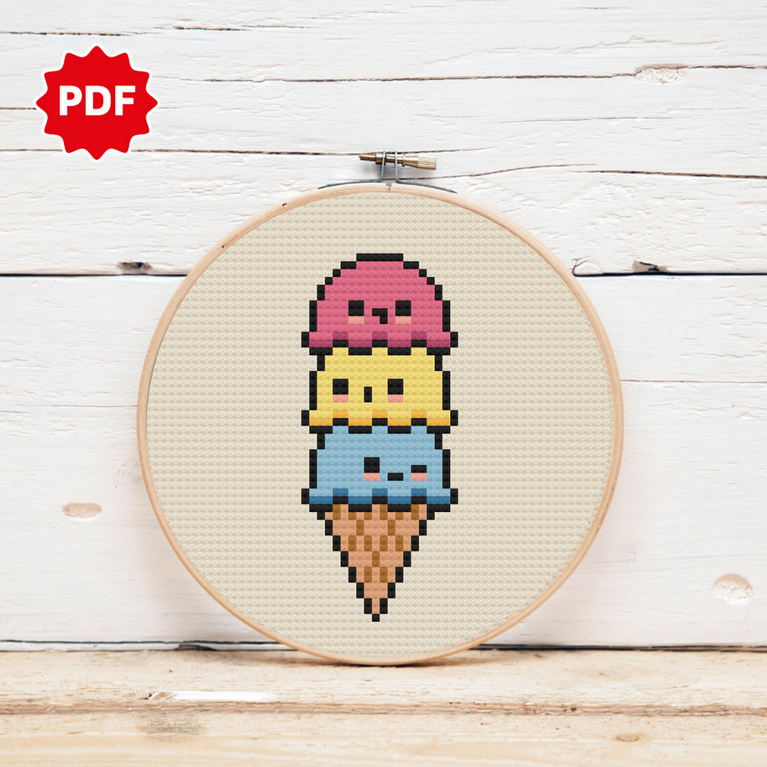 Kawaii Ice Cream Cross Stitch Pattern