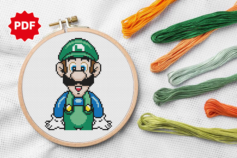 Nintendo Cross Stitch Pattern, Luigi Cross Stitch Pattern 