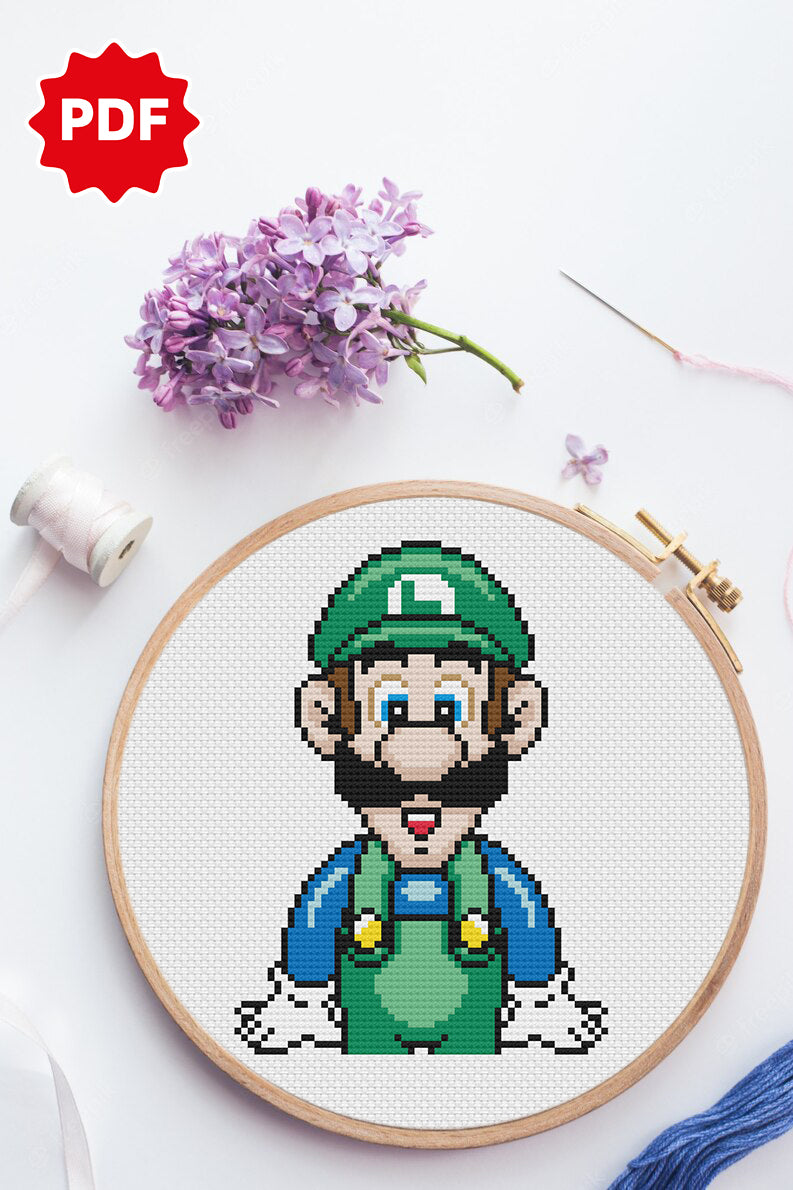 Video Games Cross Stitch Pattern, Luigi Cross Stitch