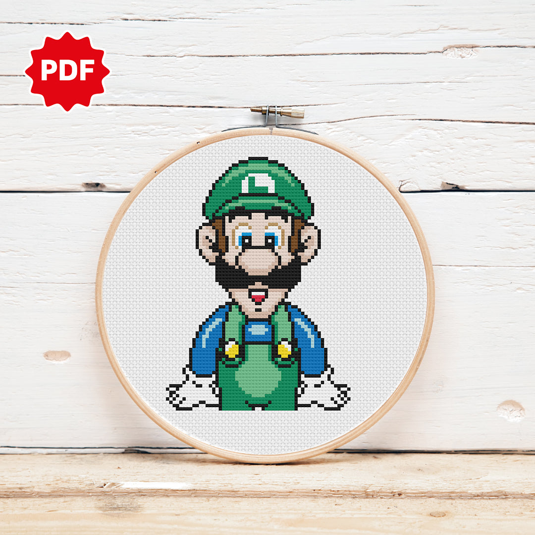 Luigi Cross Stitch Pattern, Geeky Cross Stitch Pattern, Nerdy Cross Stitch Pattern 