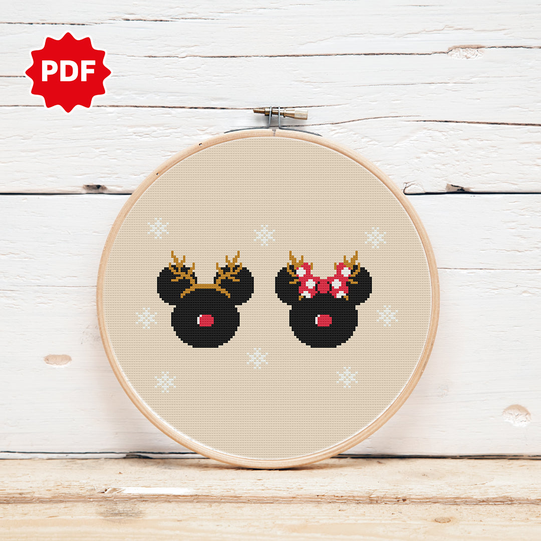 Mickey and Minnie Christmas cross stitch design with Christmas Ambiance