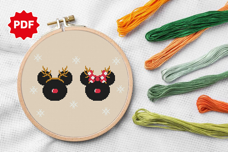 Mickey Cross Stitch Pattern, Christmas Cross Stitch Pattern