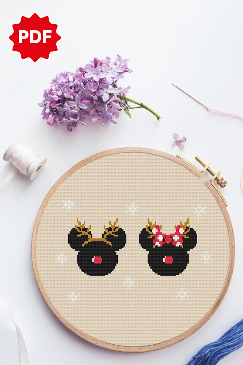 Mickey And Minnie Christmas Cross Stitch Pattern