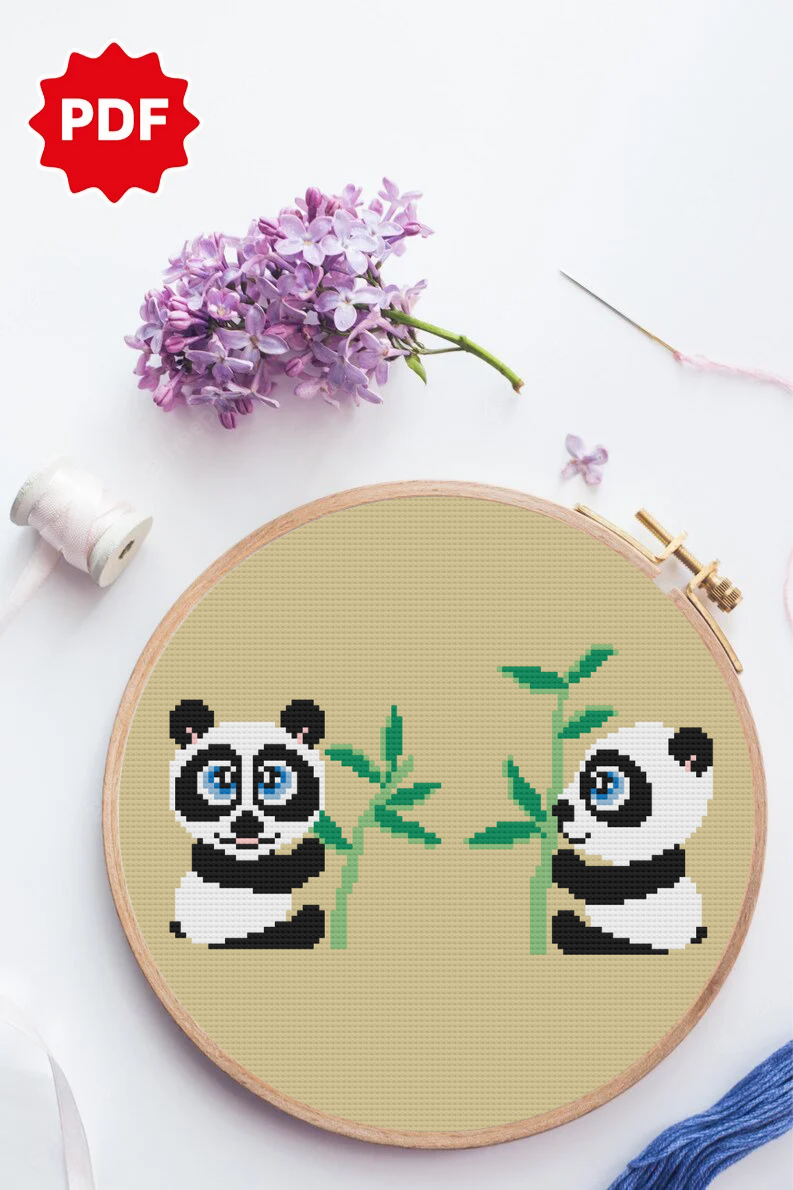 Cute Animals Cross Stitch Pattern, Panda Counted Cross Stitch