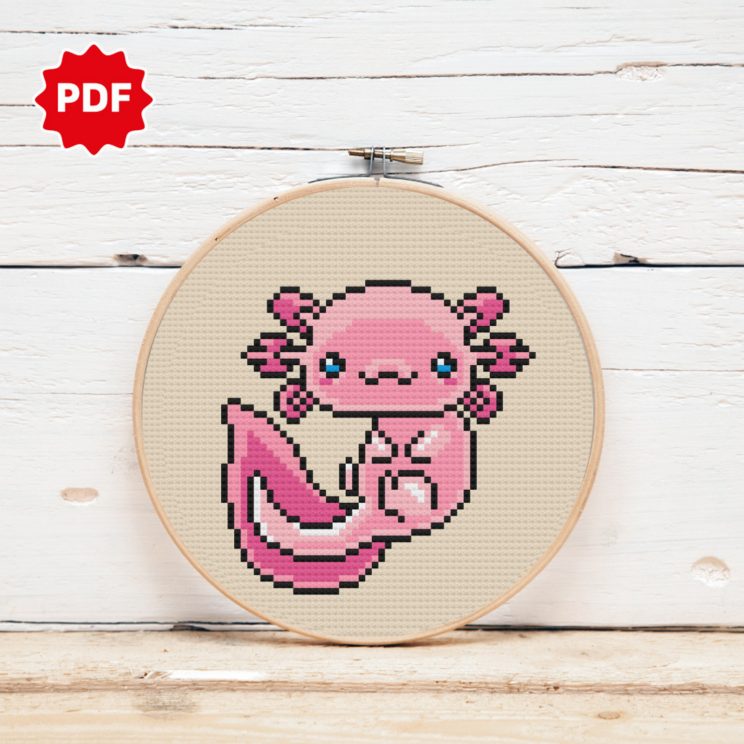 Axolotl Cross Stitch Pattern, Small Cross Stitch Pattern