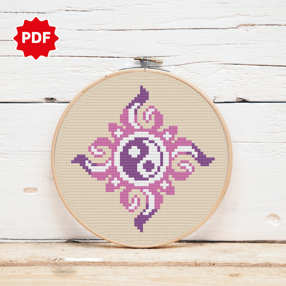 Pink Cross Stitch Pattern, Yin Yang Cross Stitch Pattern 