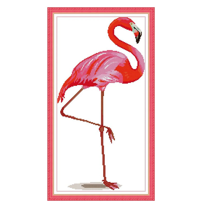 Pink Flamingo Cross Stitch Kit, Flamingo Printed Cross Stitch Kit