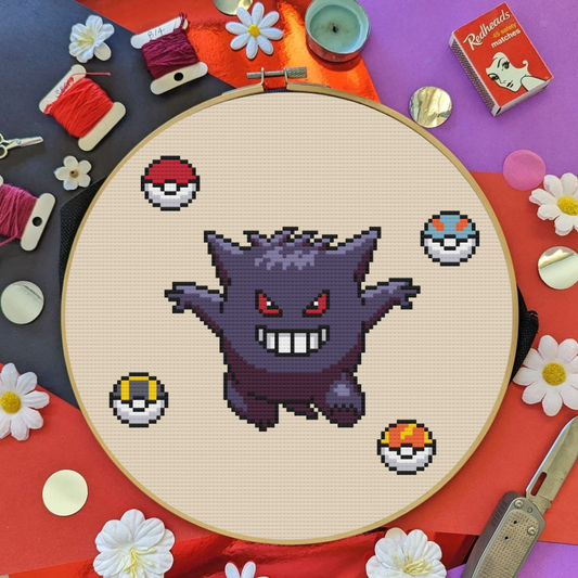 Gengar Cross Stitch Pattern, Pokemon Cross Stitch Pattern